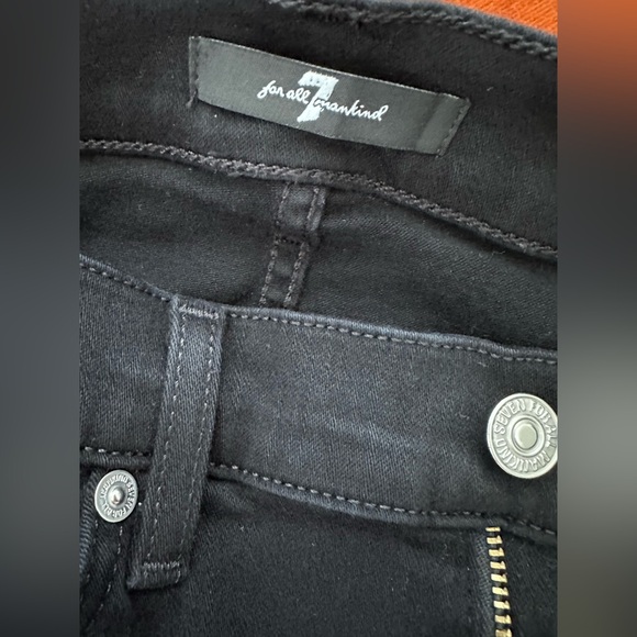 7 For All Mankind High Waist Slim Kick Black Stretch Tuxedo Stripe Jean Size 26 - Picture 11 of 14